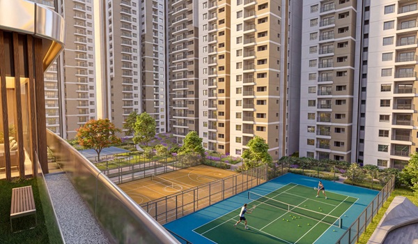 Modern and safe outdoor kids' play area at Prestige Golden Grove with colorful equipment and rubberized flooring.
