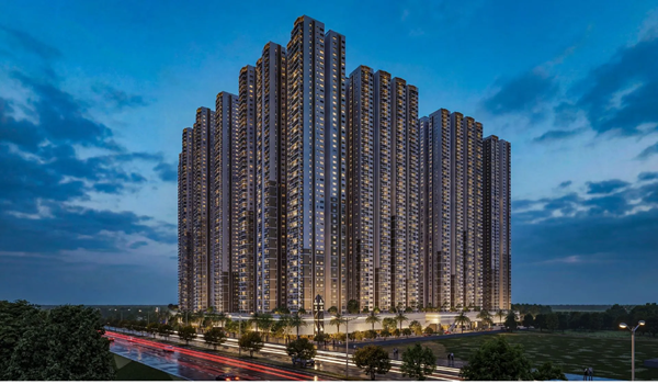 The majestic gated entrance of Prestige Golden Grove featuring 24/7 security, water features, and elegant signage.