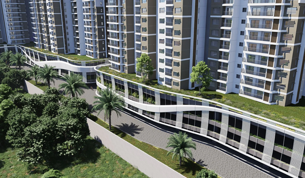 Modern living room interior design within a Prestige Golden Grove apartment featuring premium marble flooring and wide balconies.