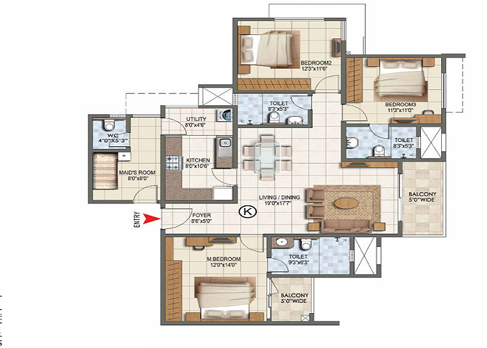 Featured Image of Prestige Golden Grove 3 BHK Apartment Floor Plan