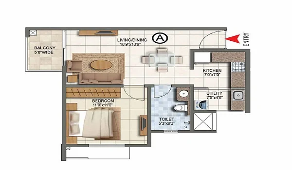 Featured Image Of Prestige Forest Edge 1 BHK Floor Plan