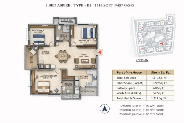 Featured Image of 3BHK Type B2: The Sunset Sky Home @ Golden Grove
