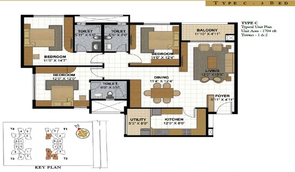 Featured Image of 3bhk Floor Plan Standard Prestige Park View