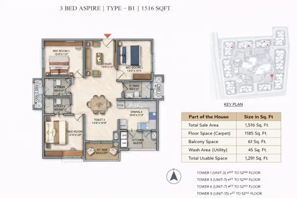 Featured Image of A Detailed Look at the 3 BHK Aspire Type B1