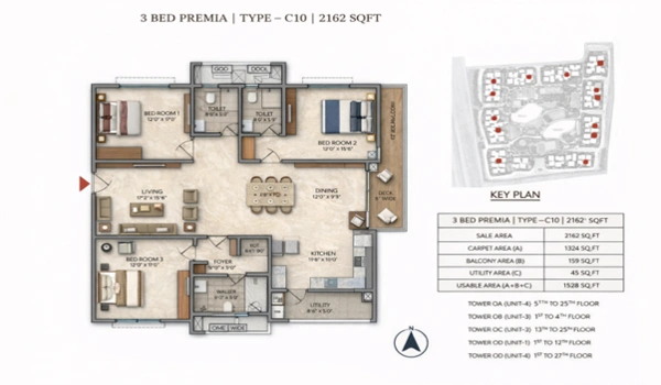 Featured Image of Prestige Golden Grove Detailed Guide To The 3 BHK Premia Type C10 Layout