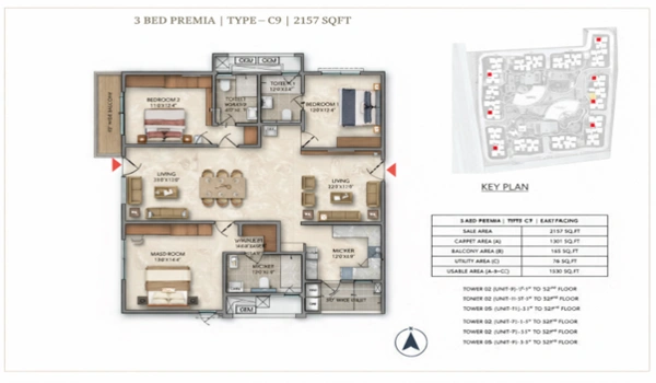 Featured Image of Prestige Golden Grove: Detailed Guide to the 3 BHK Premia Type C9 Layout