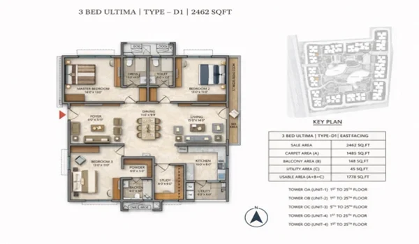 Featured Image of Prestige Golden Grove Detailed Guide To The 3 BHK Ultima Type D1 Layout